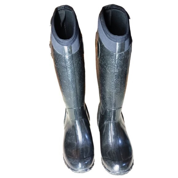 Bogs rider emboss women black tall fashion rain boots Size 6 - Picture 13 of 13